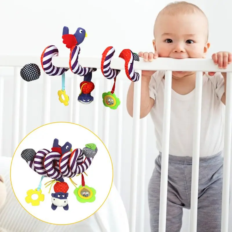 Spiral Plush Toy Car Seat Crib Baby Teething Pram Rattles Toy Spiral Hanging Baby Toy With Cute Cartoon Patterns Teether Plush