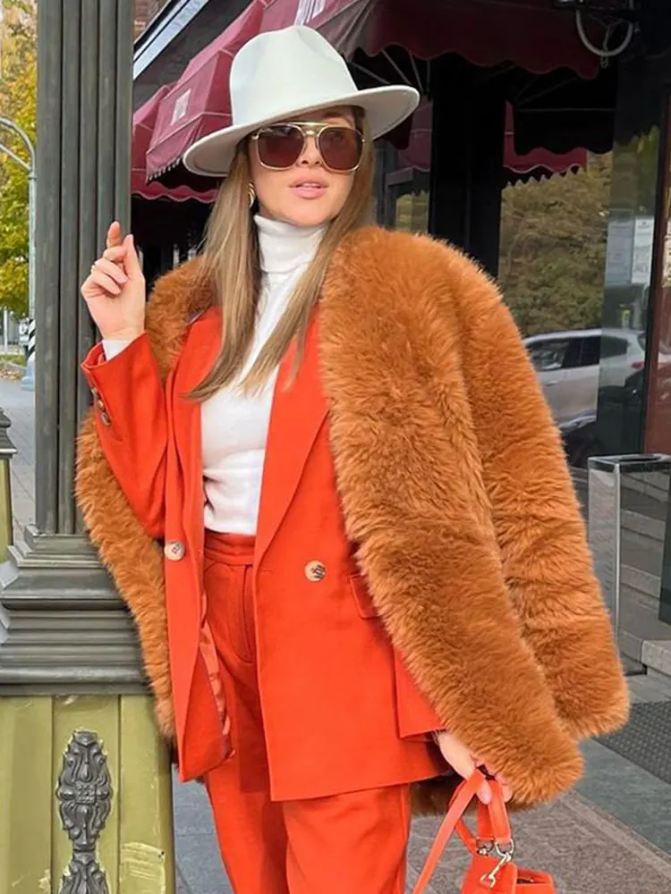 

Elegant Women Faux Fur Shaggy Coat Autumn Winter Thick Warm Plush Fluffy Outwear 2023 Fashion Loose All-Match Overcoats