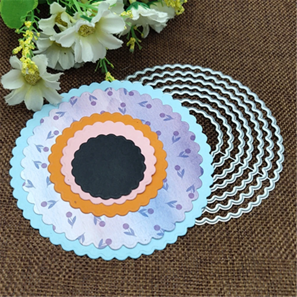 7pcs Circle lace Metal cutting dies mold Round hole label tag Scrapbook paper craft knife mould blade punch stencils dies