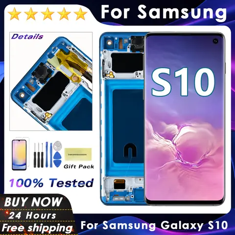 S10 LCD With Frame for SAMSUNG Galaxy S10 G973F/DS G973 SM-G973F SM-G973U Display Touch Screen Digitizer Assembly Replacement