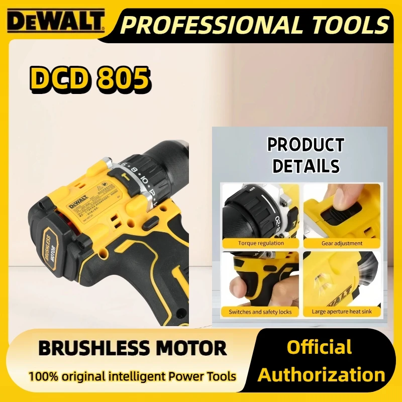 DeWALT DCD805 borstelloze compacte elektrische schroevendraaier lithiumbatterij 20V oplaadbare intelligente elektrische gereedschappen handboormachine
