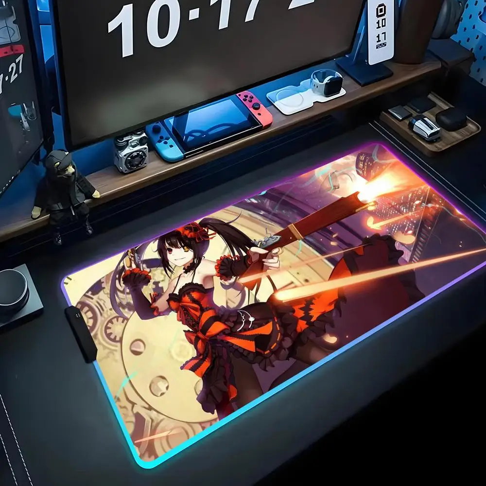 

Tokisaki Kurumi Mouse Pad RGB Gaming Mousepad Big LED Pad PC Desk Mat Luminous Mouse Pad Large Keyboard Mats Table Rug With