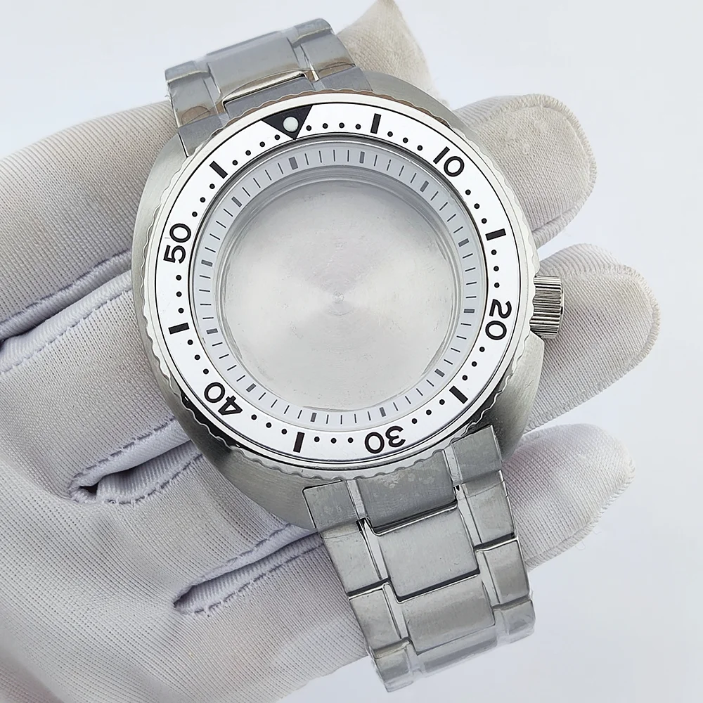 42 مللي متر حافظة رجالية فاخرة NH35 حافظة 904L الفولاذ المقاوم للصدأ الياقوت الزجاج المسطح مقاوم للماء يناسب 28.5 مللي متر حافظة الطلب