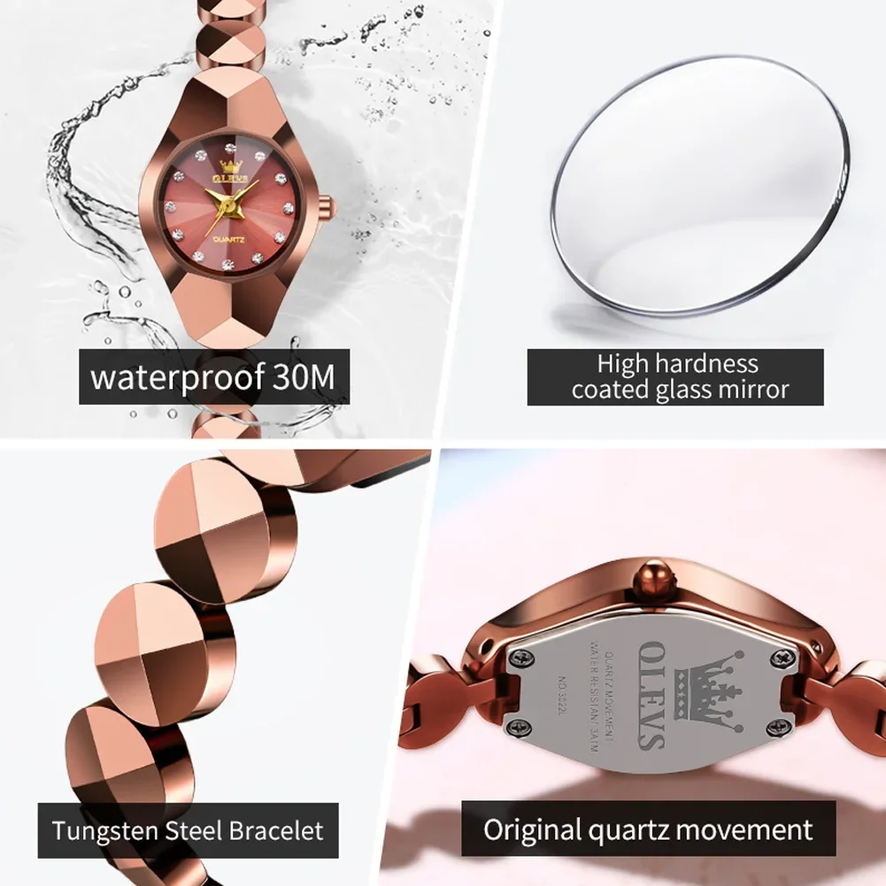 OLEVS-Reloj de pulsera para mujer, cronógrafo de cuarzo, correa de acero de tungsteno, resistente al agua, 7007