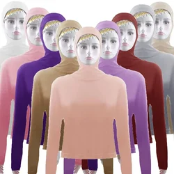 Muslim Women Top Hooded Sunscreen Swim Wear Crop Tops Long Sleeve Blouse Stretch Beach Summer Pullover Top Arab Islamic Hood Top