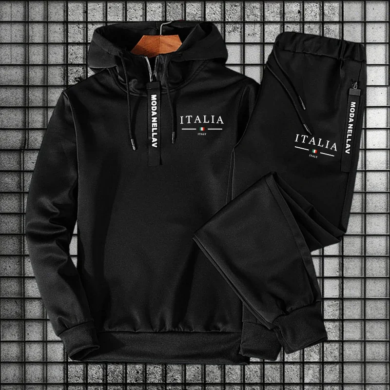 2026 Italy Fashion Tracksuit Half-Zip Hoodie Sweatpants Autumn Winter Daily Casual Sports Jogger Suit Men Women Set/Hoodie/Pants