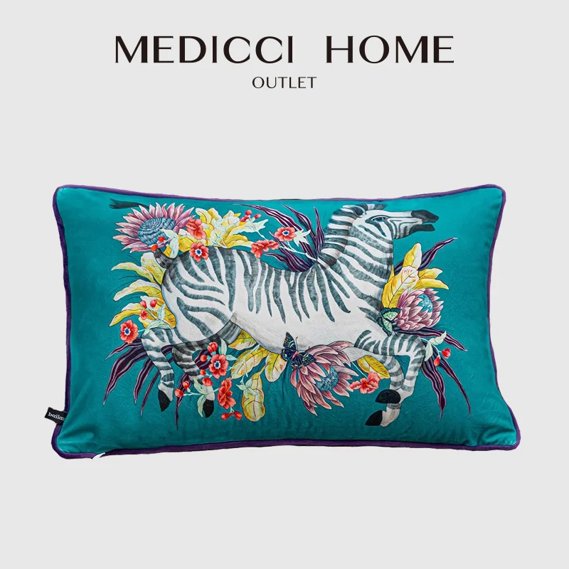 Medicci Home Chinoiserie Chic Zebra Painting Lumbar Pillow Cover Decorative Oblong Cushion Case 35x55cm Whimsy Style Home Decor