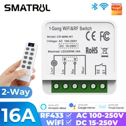 Tuya WiFi RF433 16A AC DC Smart Wireless Switch Light Mini 2 Way Module On Off Timer Breaker For Google Home Alexa