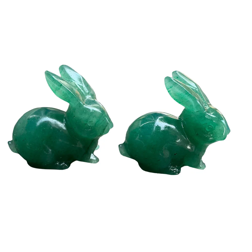 Custom Natural Green Aventurine Rabbit Figurine Pair - 6cm Handcrafted Gemstone Bunny Statue Collectibles