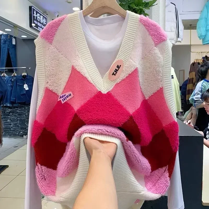 Sweter damski kamizelka z dzianiny odzież w stylu koreańskim sweter damski sweter z dekoltem w serek na co dzień lekka ciepła klasyczna gładka kamizelka Y2k