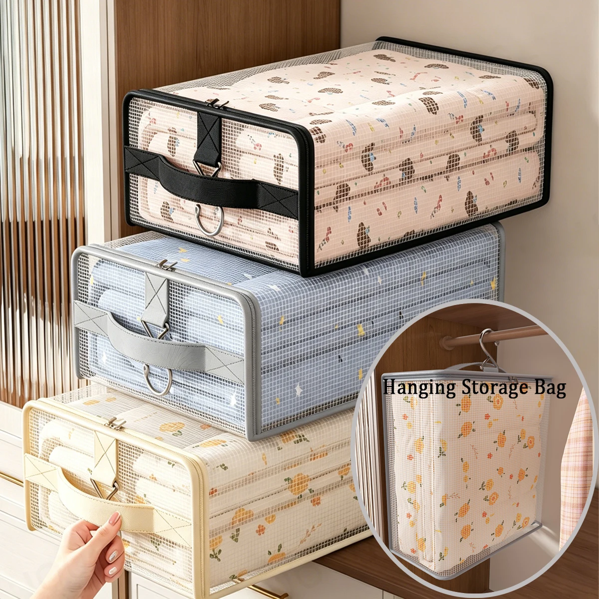 Sacs de rangement transparents à fermeture éclair pour draps et vêtements, sacs de rangement suspendus pour placard, organisateur de placard pour trier couvertures, vêtements et literie