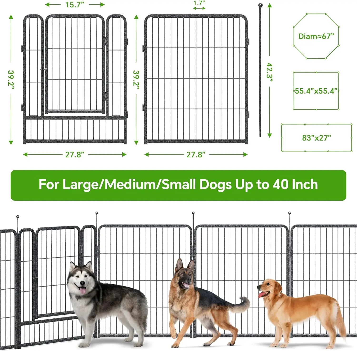 

Playpen with Anti-Rust Coating – 40" Height 8 Panels Portable & Foldable Indoor/Outdoor Pet Fence for Large