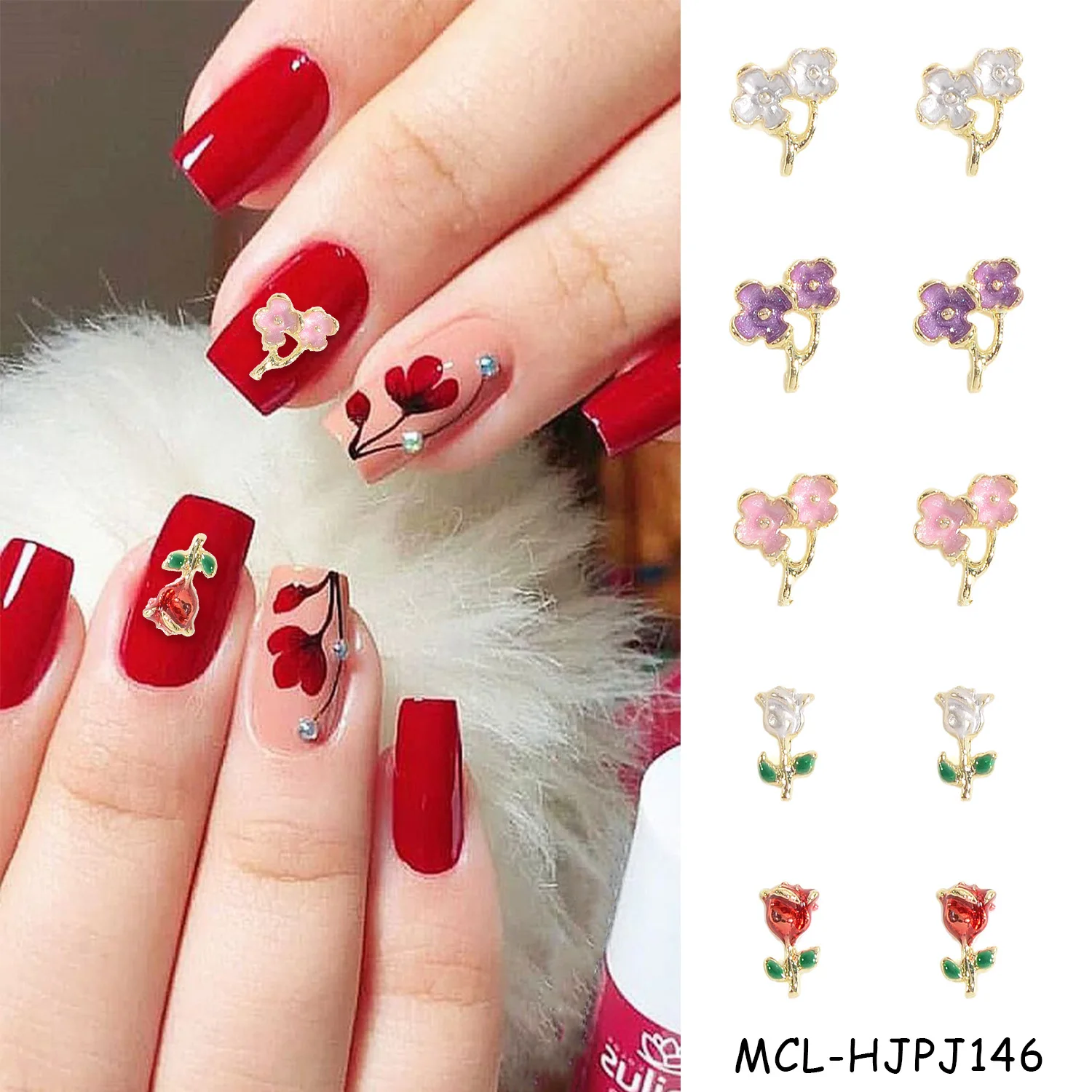 20Pcs Alloy 3D Rose Flower Nail Art Decorations Romantic 3D Rose Flower Nail Art Accessories for Valentine's Day