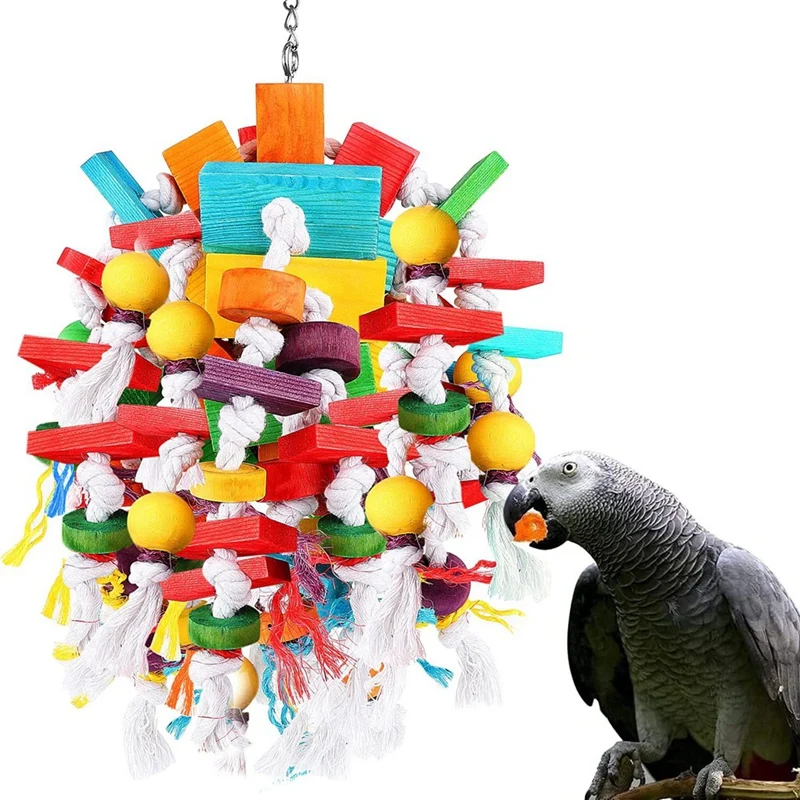 Multicolored Wooden Blocks Tearing Toys With Wood Beads,Best Bird Toys Fit For Parrot