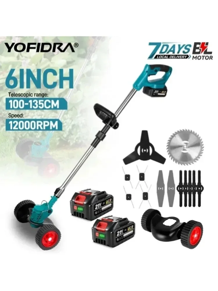 YOFIDRA Elektrischer Rasenmäher, kabelloser Garten-Gras-Trimmer, 100–135 cm Schnittlänge, Elektrowerkzeug für Makita 18–21 V Akku
