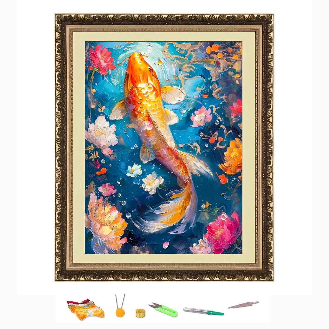 Cross Stitch Embroidery Kit Carp Goldfish Animal Thread Drawing DIY Needlework Kit Decorate Printed on Canvas 11CT