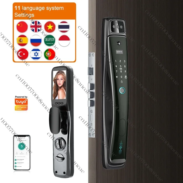 قفل باب ذكي للتعرف على الوجه ثلاثي الأبعاد عالي الأمان، قفل باب ذكي ببصمة الإصبع الرقمية وكلمة المرور مع كاميرا مدمجة #1