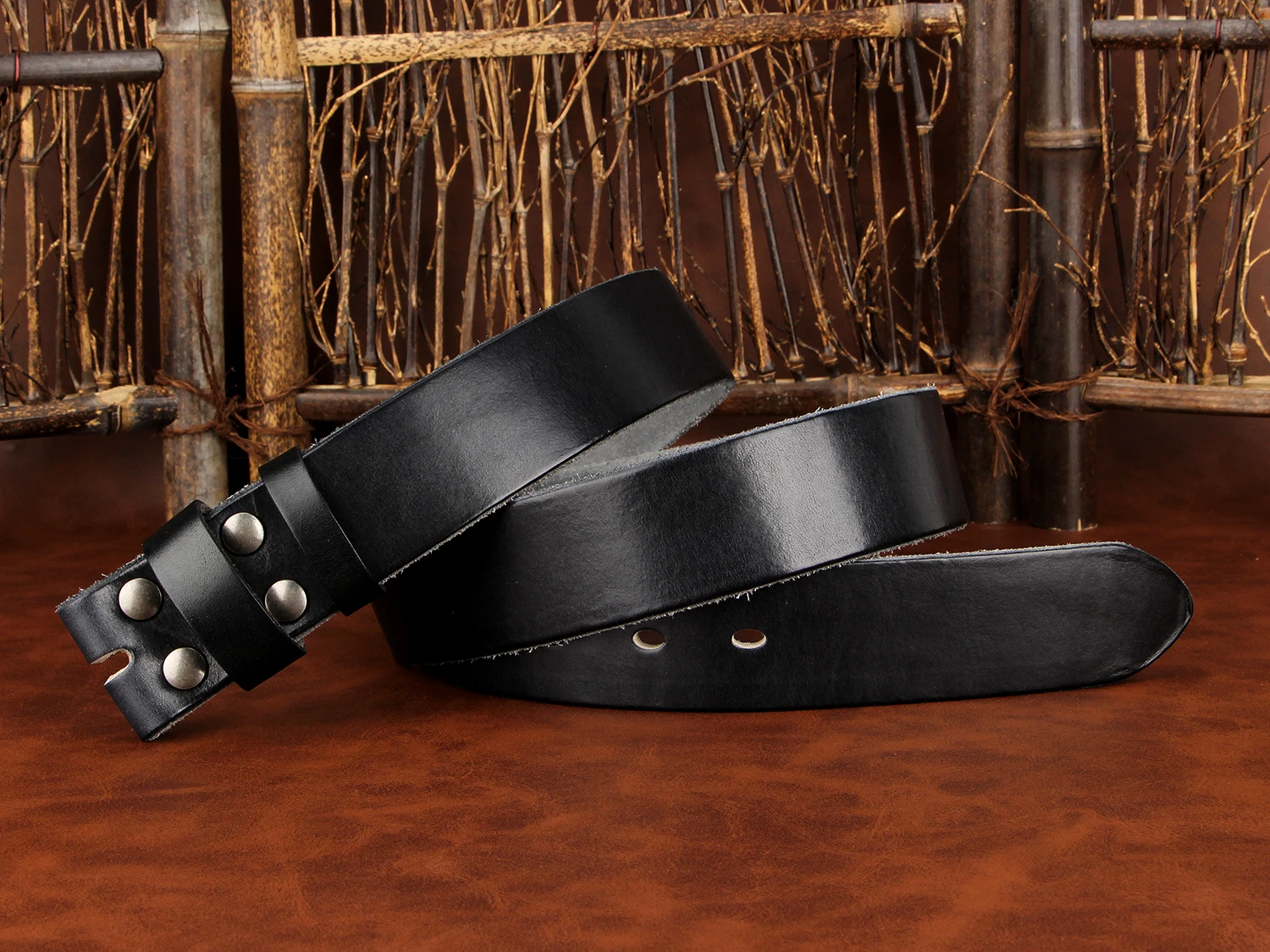 Sogefimen Herren-Gürtel ohne Schnalle, Gürtel aus Vollnarbenleder für Herren, Rindsleder, Jeans, Braun, Schwarz, 38 mm breit, 30''-42'' Taillenweite – Detail 6