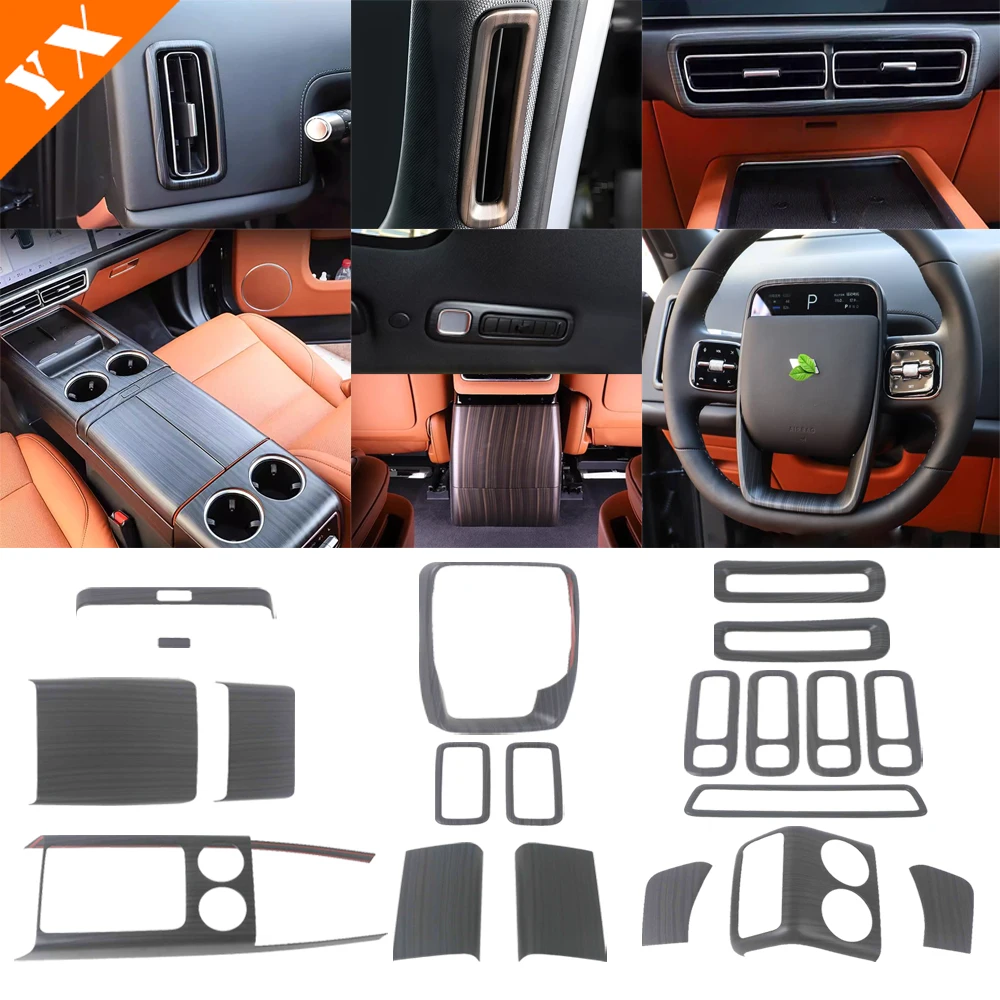 For Li Xiang L9 Accessories 2022 2024 Wood Grain Car Trim Interior Moulding Window Lift Center Console Panel Inner Handle