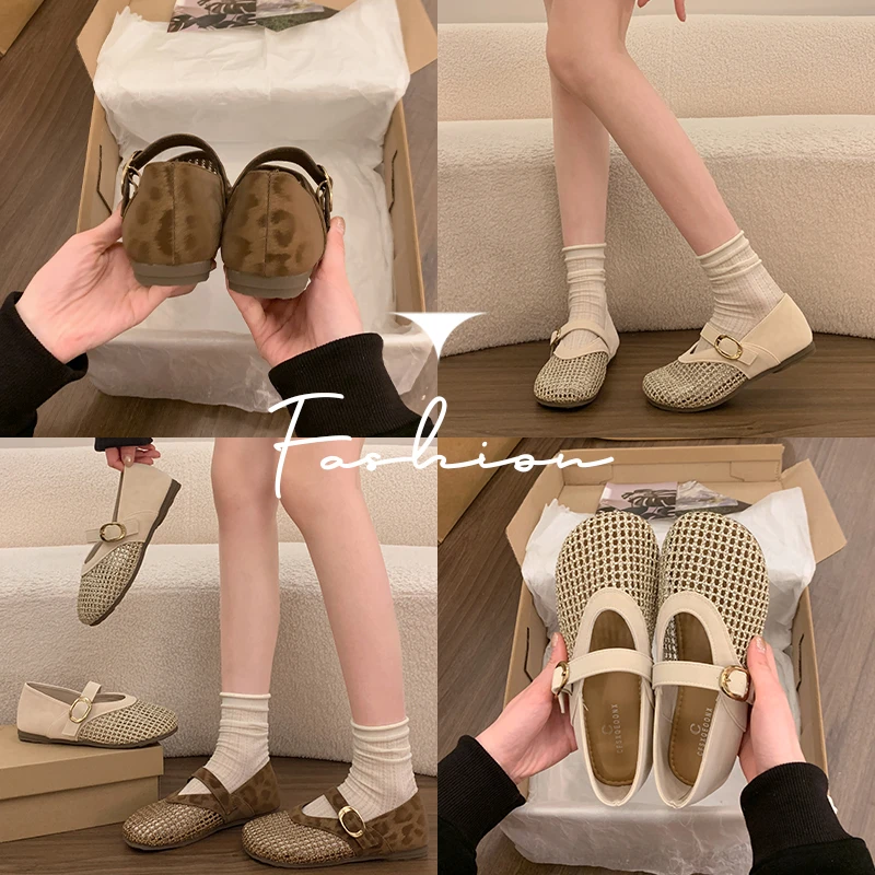 

Women Mesh Mary Jane Flats, Hollow Out Casual Shoes, Adjustable Buckle Soft Sole Ballet Style Footwear for Spring Summer Daily