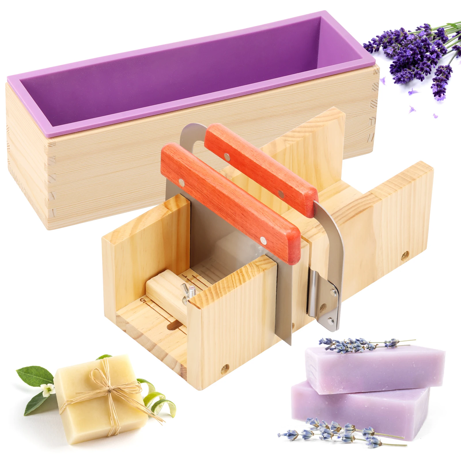 Seife Schneiden Werkzeug Seife Form Kit Holz Silikon Seife Rechteckige Laib Cutter Form Edelstahl Wellenförmige Gerade Schaber DIY Machen