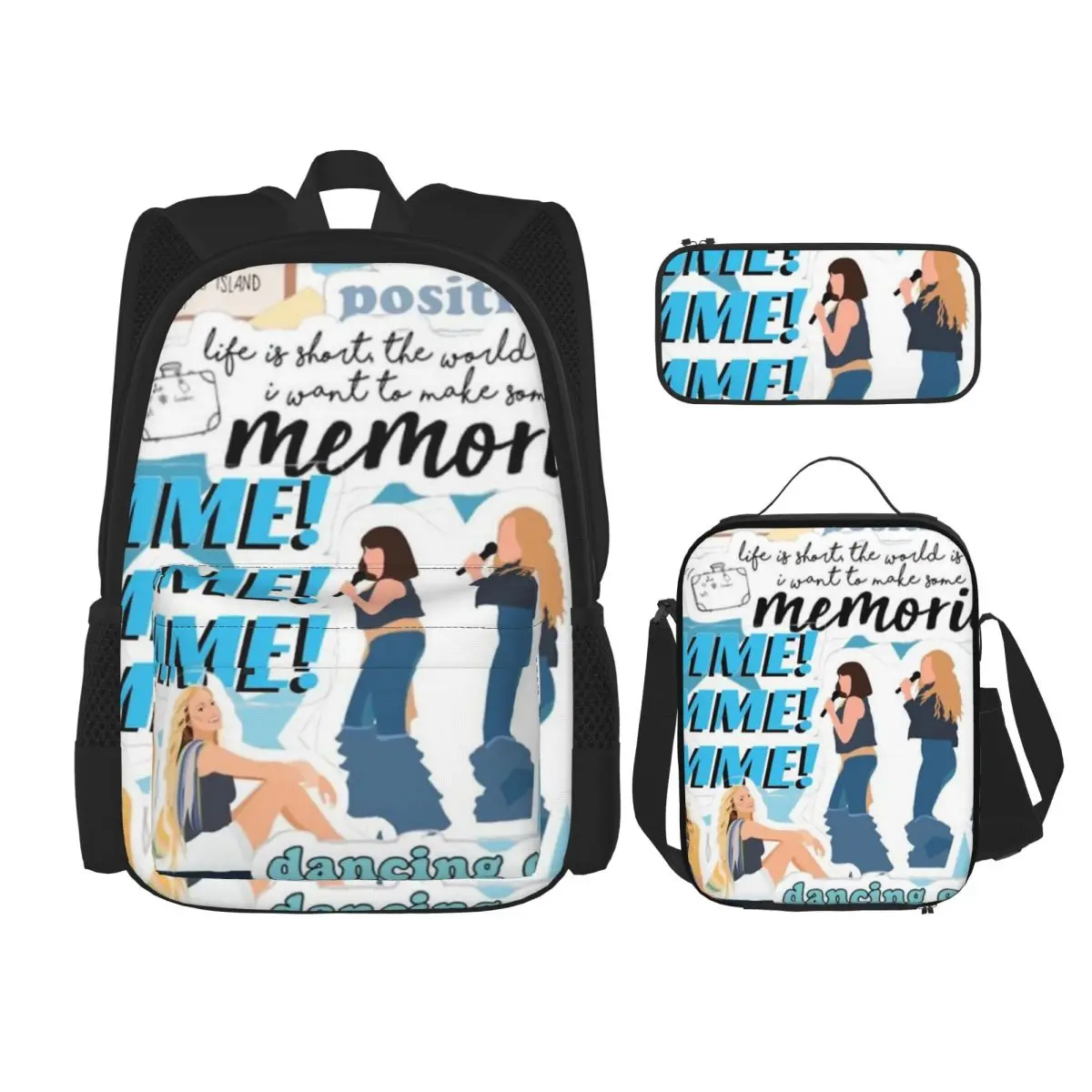 Mamma Mia -disco Backpacks Boys Girls Bookbag Children School Bags Kids Rucksack Lunch Bag Pen Bag Three-Piece Set