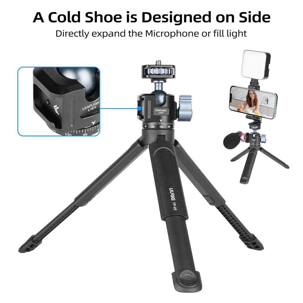 Upgrade U-Vlog Lite Mini Tripod with 360 Ball Head & Cold Shoe Selfie Stick Tabletop Tripod for Iphone Android Phone DSLR Camera