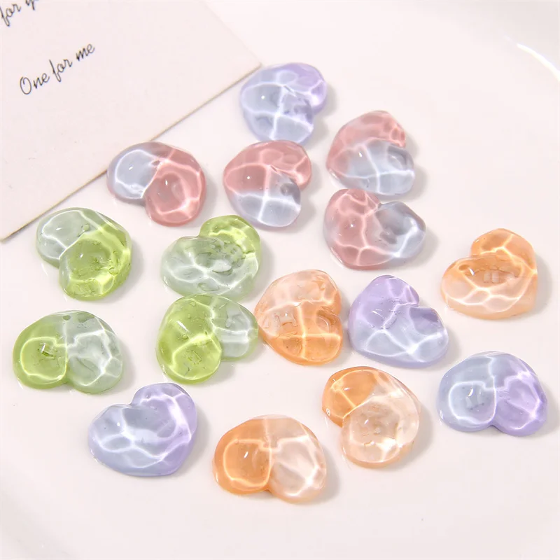 Summer style 50pcs/lot water ripple color cartoon hearts shape resin cabochon beads diy jewelry accessory