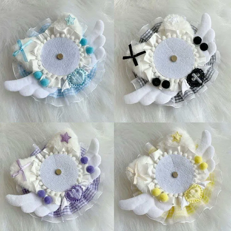 Cute Wing Cat Ear Badge Holder DIY Handmade Lace Grid Ribbon Badge Base Decorative Pin Case for Anime Ita Bag Goozi Display New