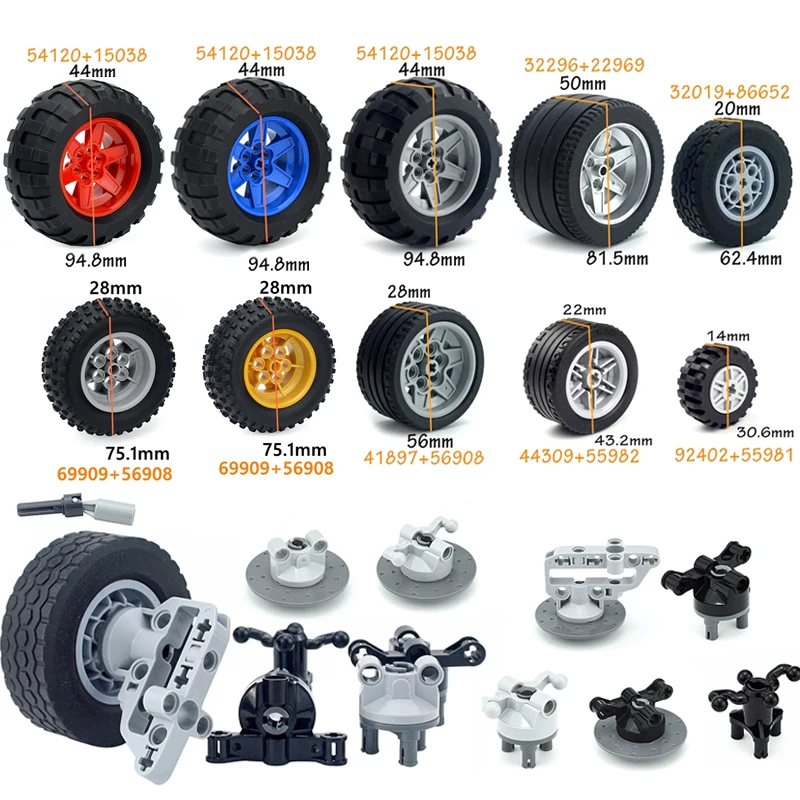 MOC Brick Wheel Hub Technical Tire Car Truck Vehicle Tire Construction Building Blocks 56145 32019 86652 56908 41897 54120 Leduo