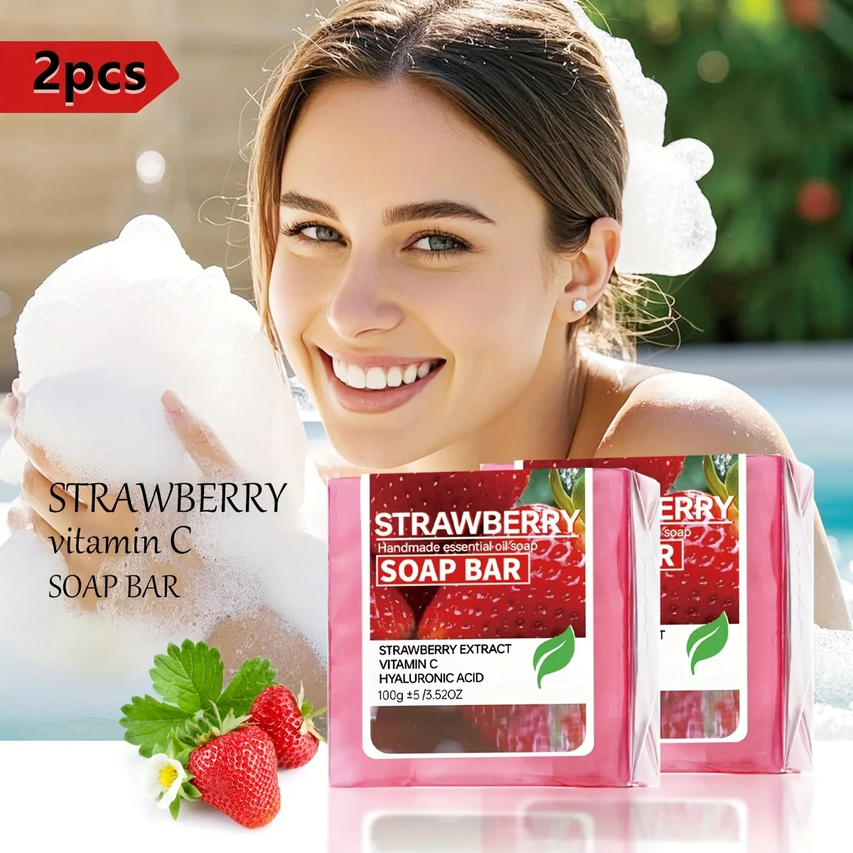 

2Pcs/Strawberry Jam Vitamin C Bath Soap Handmade Cleansing Soap Deep Cleansing Soap