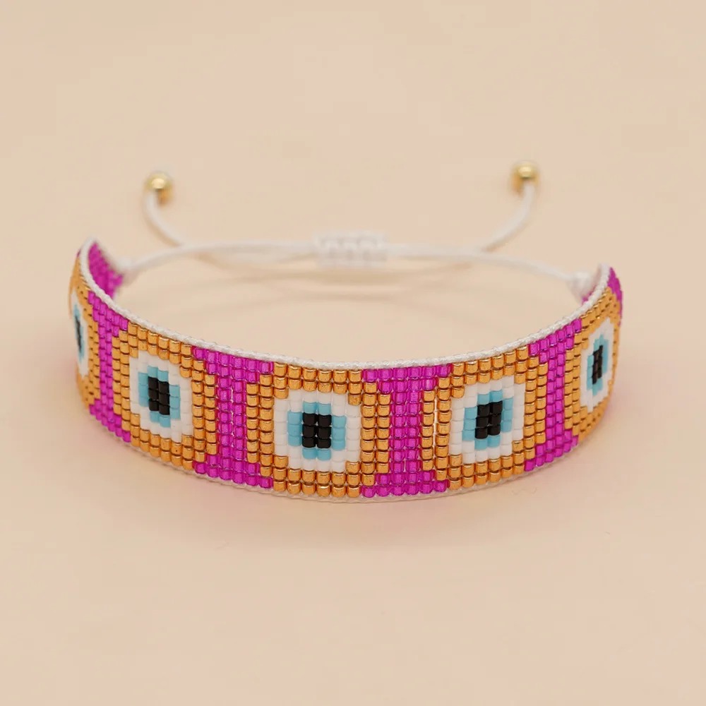 Bohemia Adjustable Rice Bead Bracelet Hand-Woven Geometry Eye Color Mixing Versatile Creativity Temperament Jewelry Accessory