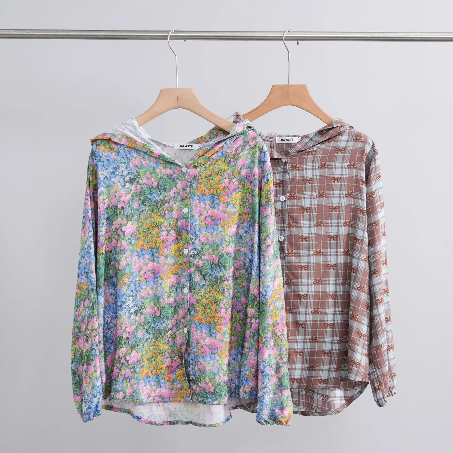 Summer Rayon Cotton Beach Cover Up Hoodie Long Sleeve Loose Kimono Floral Cardigan for Summer AC Office Wear Tops