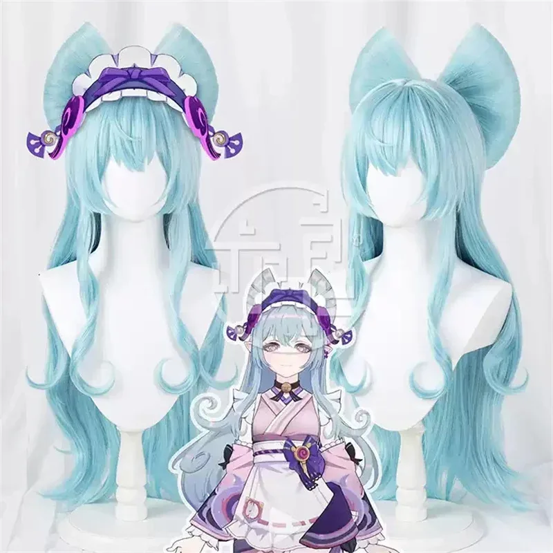 NewGenshin Impact Yumemizuki Mizuki Cosplay Wig Blue Cyan Bow Tie Long Hair Halloween Enchanting Dreams Women Girls Party2025