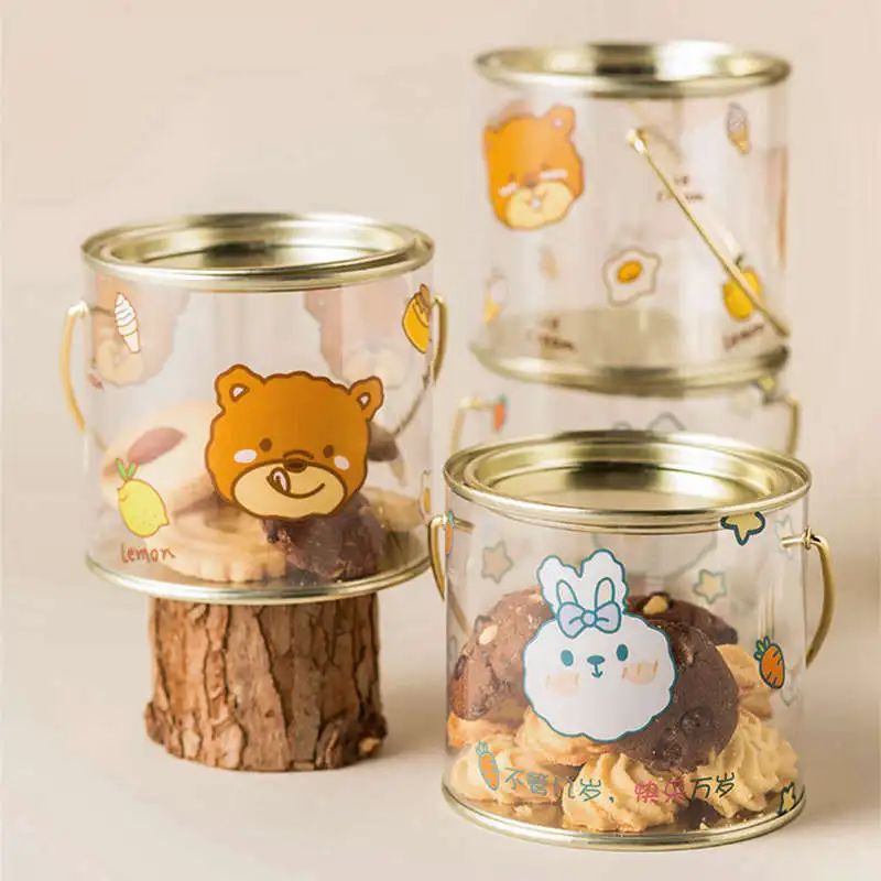 Cartoon Tinplate + PET Storage Jar Christmas Decoration Wedding Center Candy Jars Living Room Desktop Snack Organizer Home Decor