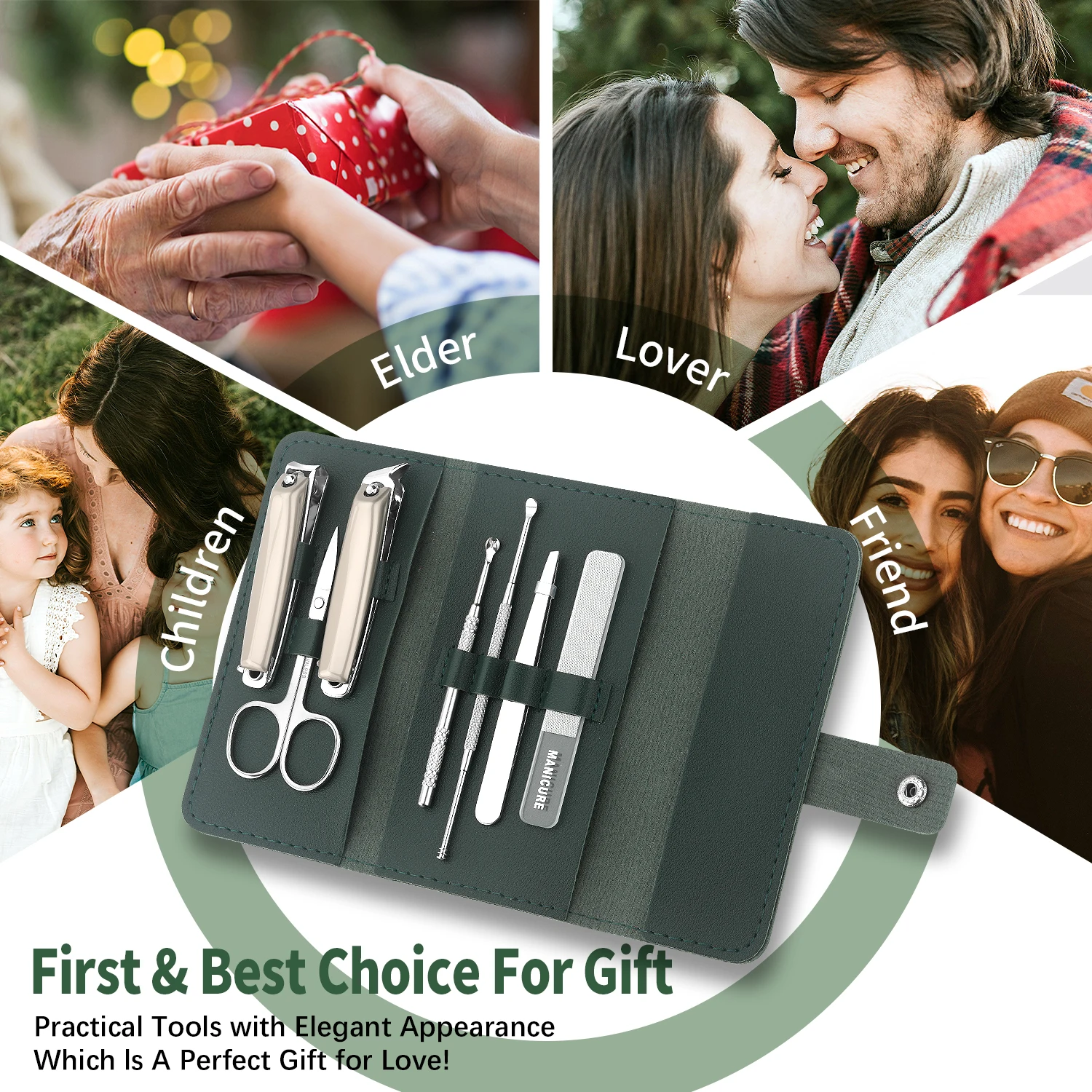Conjunto de manicure de aço inoxidável, 7 peças, mini kit de cortadores de unhas para viagem, ferramentas de cuidados com pedicure, kit de aliciamento, presente para mulheres e homens