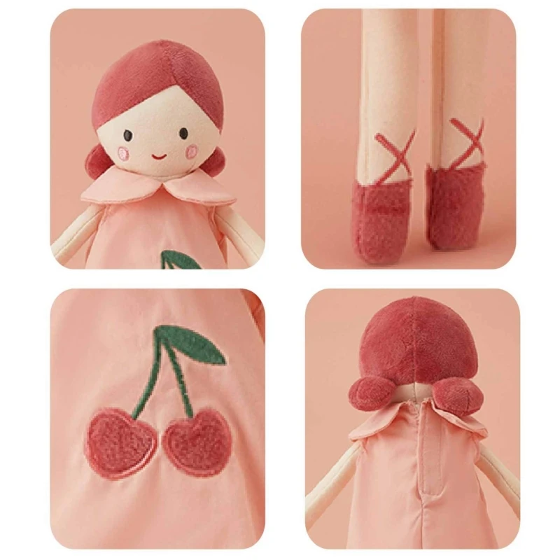 Cartoon Cherry Print Skirt Girl Stuffed for Children Soft Stuffed Appease Sleeping Toy Gift for Sleeping