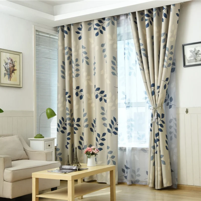 1pc Modern Minimalist High-Blackout Leaf Print Curtain for Living Room & Bedroom, Dust-Proof and Insulating Design