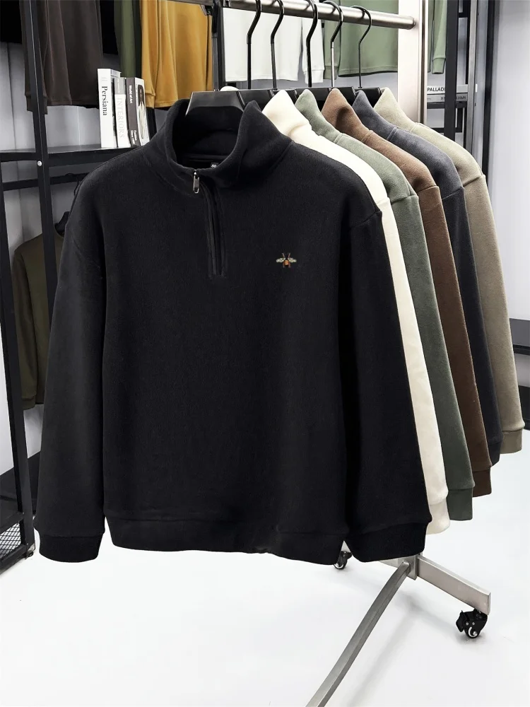 Luxe kleine bij geborduurd nieuw herensweatshirt mode high-end merk halve rits opstaande kraag comfort warme casual trui