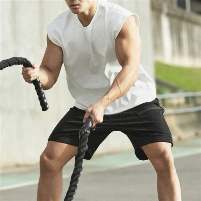 Summer Mesh Breathable Printed O-neck Stringer Singlets Outdoor Exercise Sports Casual Sleeveless T-shirt