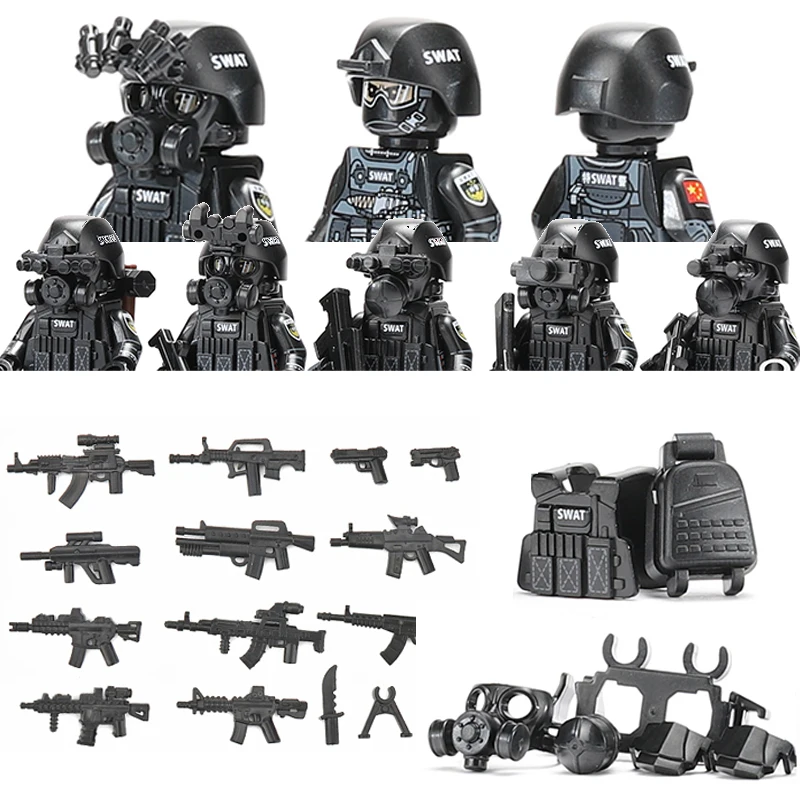 Military Chinese Soldier Special Forces Building Blocks SWAT Police Army Figures Anti-Terrorism Gas Mask Weapons Bricks Kids Toy