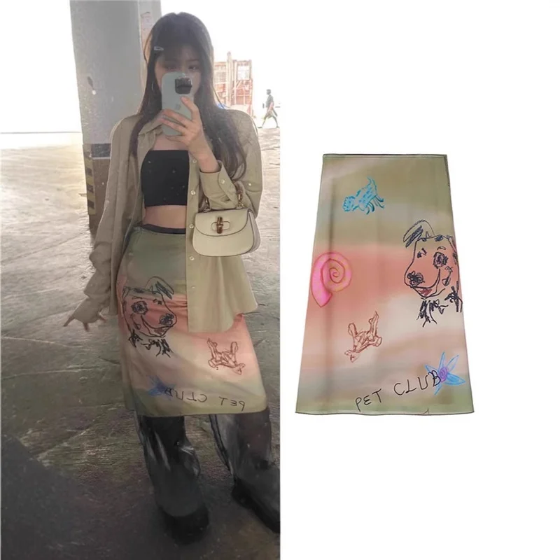 

Ретро-юбка с принтом собак, миди-длина, облегающая, с эффектом похудения, для повседневной носки, из полиэфирного волокна, длинная юбка