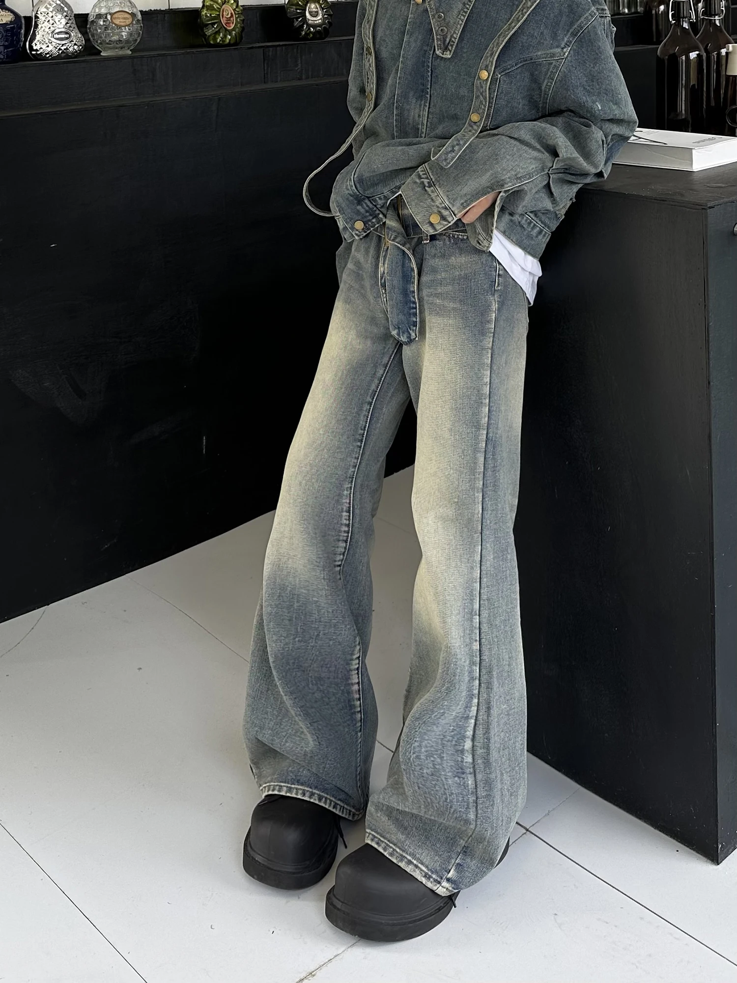 2023 American High Street Washed Old Jeans Men's and Women's Loose Micro Ragged Pants Wide Leg Floor Dragging Pants Trend calsa