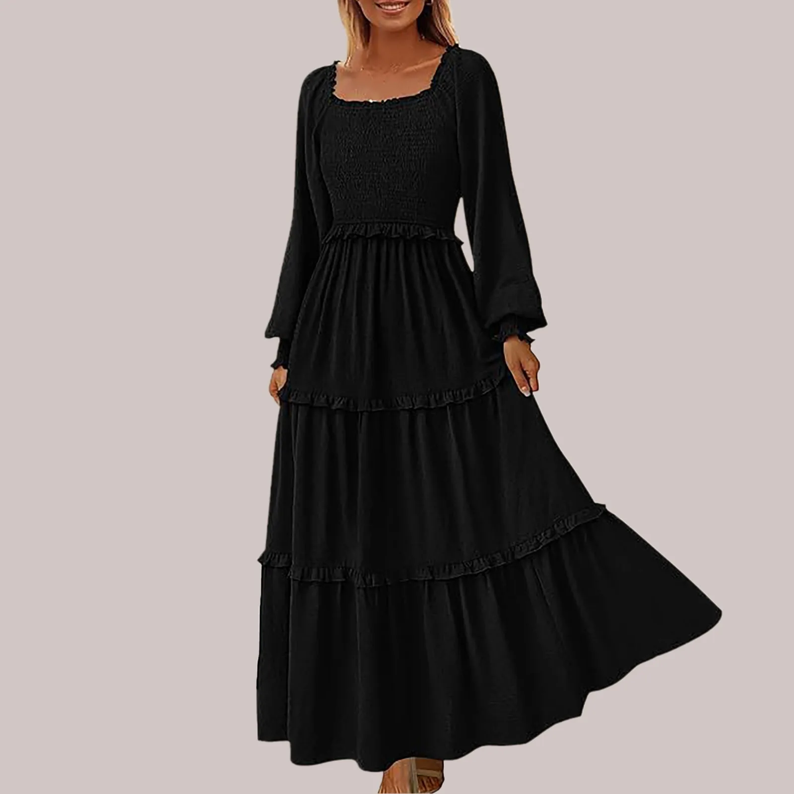 Herbst Neue Formale Kleid frauen Solide Mode Laterne Ärmeln Elegante Retro Französisch Rundhals Hohe Taille Umarmung Langarm kleid