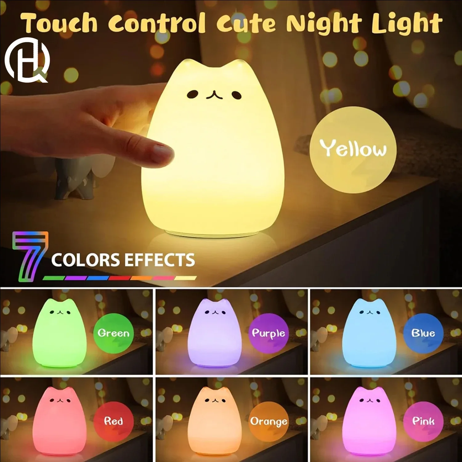 LED Night Light Soft Silicone Touch Sensor Cat Sleeping Lamp Home Bedroom Decoration 7 Colors Birthday Gift for Kid