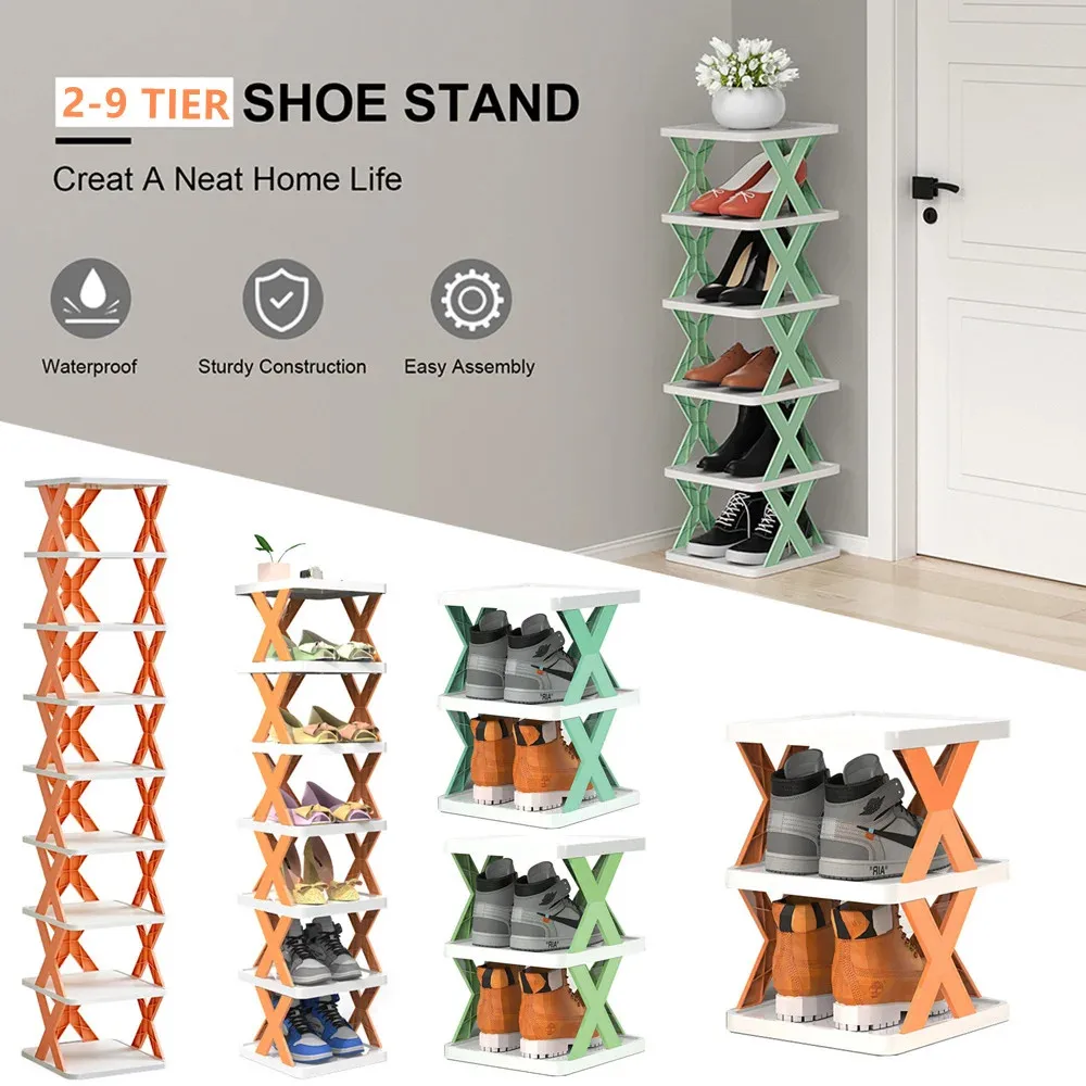 2-9 Tiers Vertical Narrow Shoe Rack, Stylish Wooden Space Saving Shoe Storage Stand/Shelf/Tower,Organizer Shoe Rack for Entryway