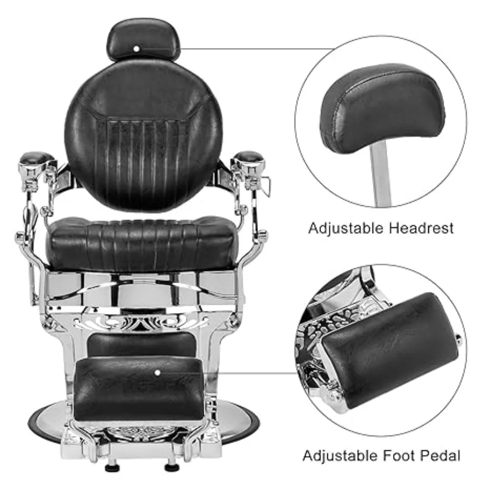 Heavy Duty Vintage Recline Barber Chair Hydraulic with Headrest, Supports up to 700lbs & 360° Rotatable, Professional Salon