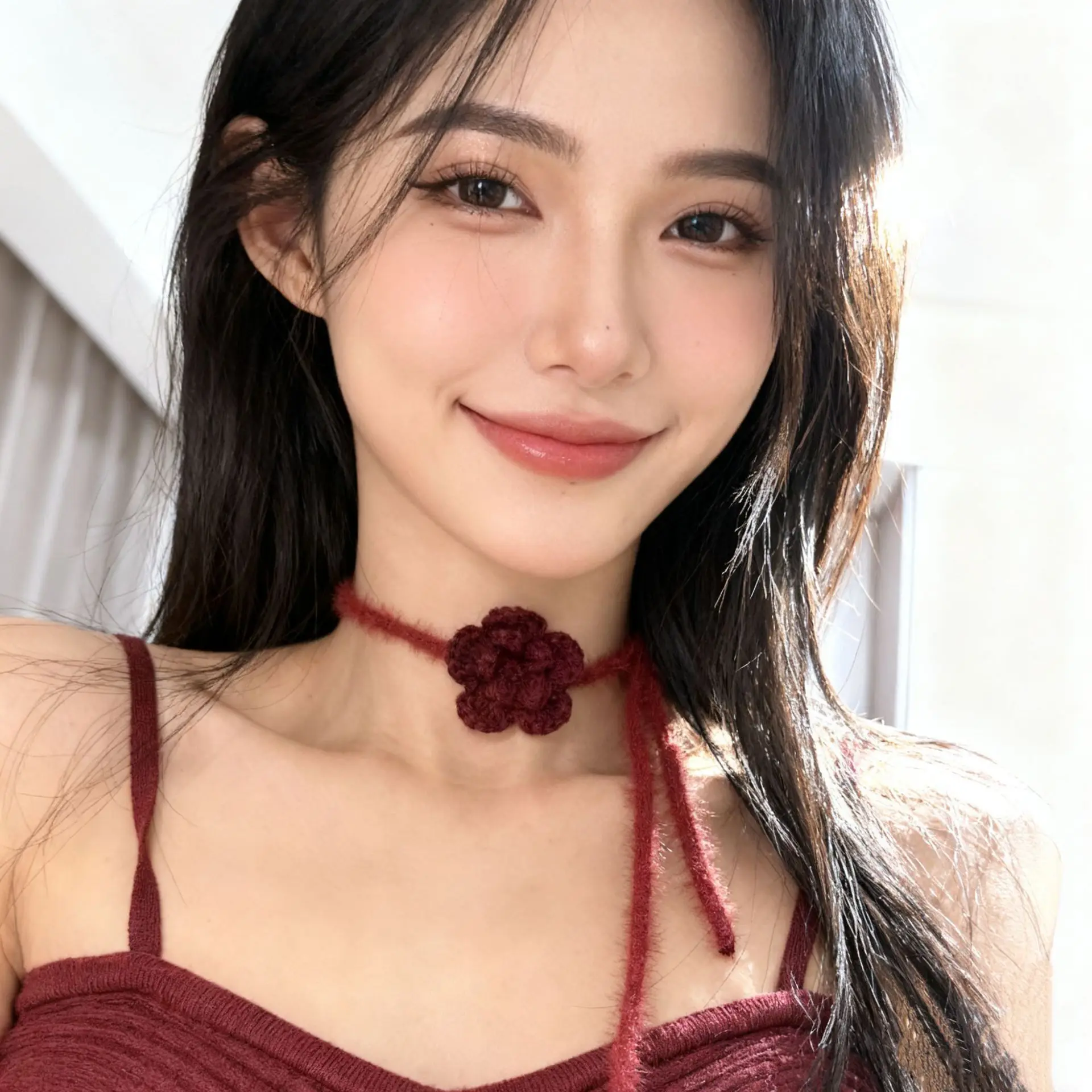 النساء الإناث السنة الجديدة عيد الميلاد عيد الميلاد الأحمر Bowknot متماسكة زهرة قلادة المختنق سلسلة مجوهرات الأزياء اكسسوارات صديقة هدية #2