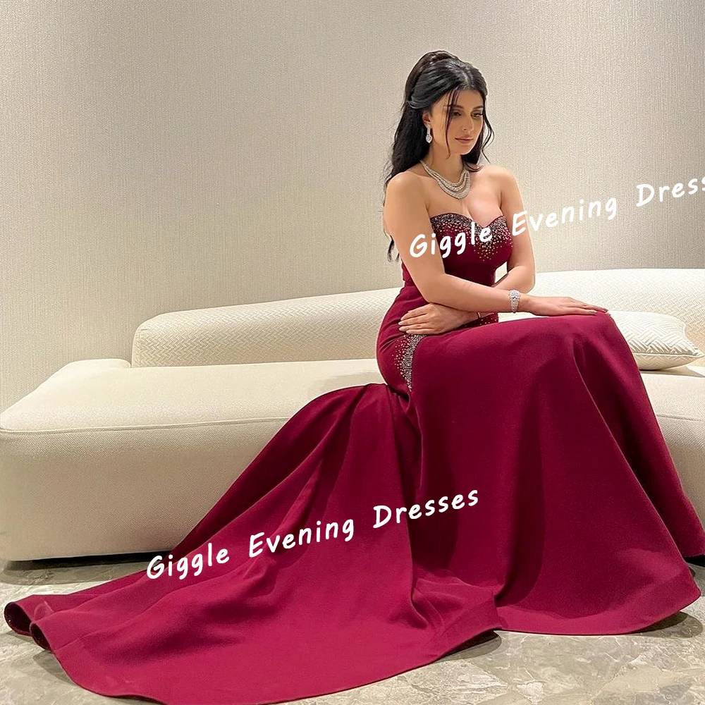 Giggle Crepe Beading Strapless Elegance Prom Gown Saudi Arab Exquisite A-Line Floor-Length Evening Party Dresses for Women 2024