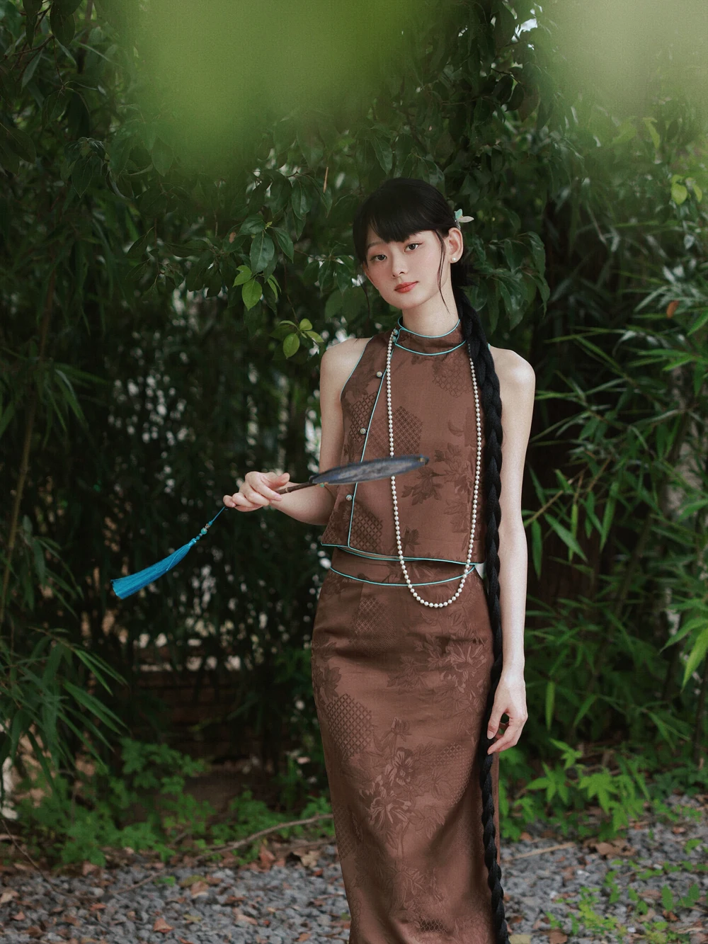 

New Chinese Sle Set ay Tea Brown Patterned Embroidery Improved Retro Sle Straight Collar Breathable Summer Lo...